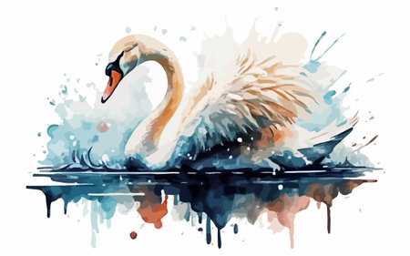 Swan on a watercolor background. Vector watercolor illustration.のイラスト素材