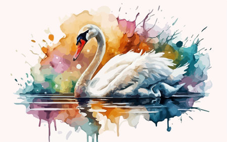 Watercolor swan on a watercolor background. Vector illustration.のイラスト素材