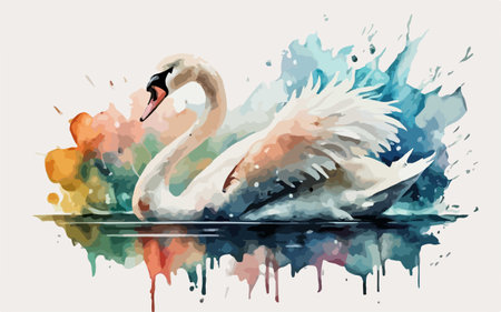 Watercolor swan on watercolor background. Digital art painting.のイラスト素材