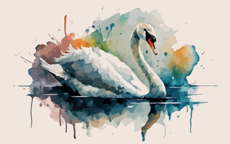 Illustration of a swan on a watercolor background. Vector.のイラスト素材