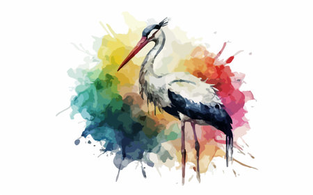 Watercolor stork on a watercolor background. Vector illustration.のイラスト素材