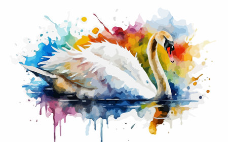 Swan on watercolor splashes background. Watercolor vector illustration.のイラスト素材