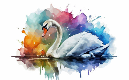 Watercolor swan on watercolor splash background. Vector illustration.のイラスト素材