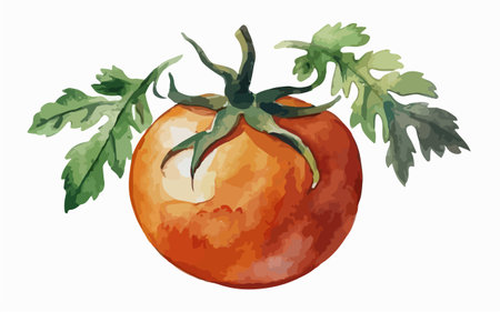 Tomato with parsley on a white background. Watercolor illustrationのイラスト素材