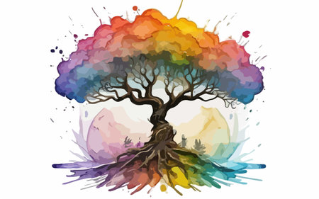 Colorful abstract tree with watercolor splashes. Vector illustration.のイラスト素材