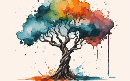 Watercolor tree. Vector illustration. Grunge watercolor tree.のイラスト素材