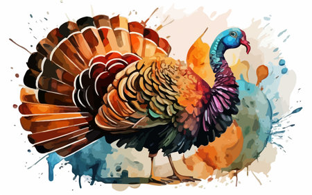 Colorful hand drawn vector illustration of a turkey on white background.のイラスト素材