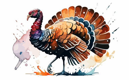 Hand drawn watercolor turkey isolated on white background. Vector illustration.のイラスト素材