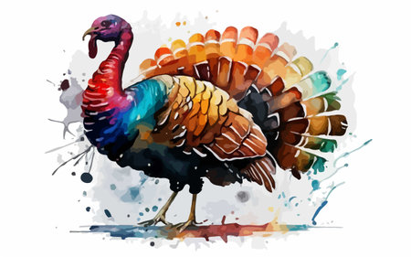 Colorful watercolor painting of a turkey. Isolated on white background.のイラスト素材