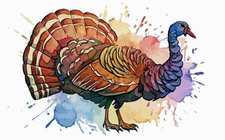 Watercolor hand drawn turkey isolated on white background. Vector illustration.のイラスト素材