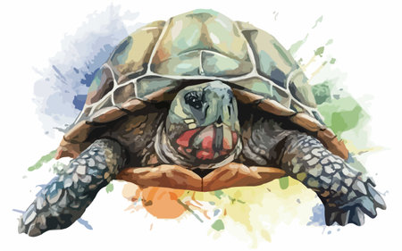 Watercolor image of a tortoise on a watercolor background.のイラスト素材