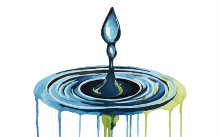 Illustration of a blue water drop falling down on a white backgroundのイラスト素材