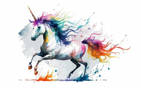 Unicorn horse in colorful paint splashes. Vector illustration.のイラスト素材