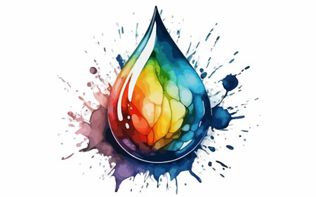Water drop with colorful splashes on white background. Vector illustration.のイラスト素材