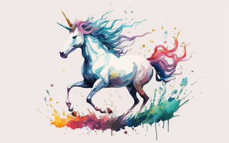 Unicorn in watercolor splash on white background. Vector illustration.のイラスト素材