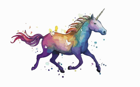 Hand drawn watercolor unicorn isolated on white background. Vector illustration.のイラスト素材