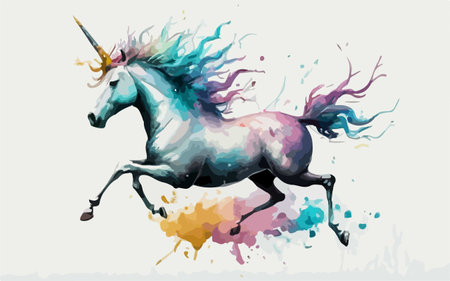Unicorn. Watercolor painting on a white background. Vector illustration.のイラスト素材