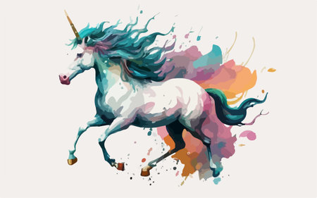 Unicorn with long mane. Colorful vector illustration.のイラスト素材