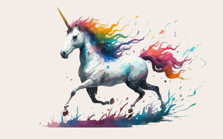 Unicorn running on a meadow. Colorful vector illustration.のイラスト素材