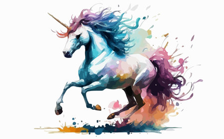 Unicorn horse in watercolor splashes. Vector illustration.のイラスト素材