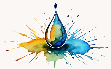 Watercolor drop with watercolor paint splashes. Vector illustration.のイラスト素材