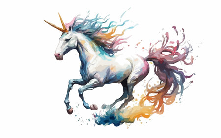 Watercolor unicorn isolated on white background. Hand drawn vector illustration.のイラスト素材