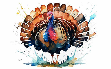 Illustration of a turkey on a white background with splashes.のイラスト素材