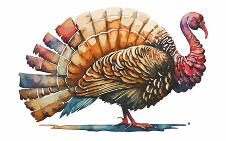 Thanksgiving turkey isolated on white background. Watercolor hand drawn illustrationのイラスト素材