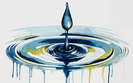 Watercolor illustration of a drop of oil falling into the water.のイラスト素材