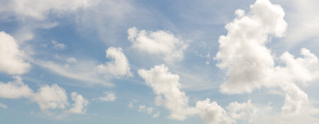 Panorama of blue sky with white clouds in clear weather