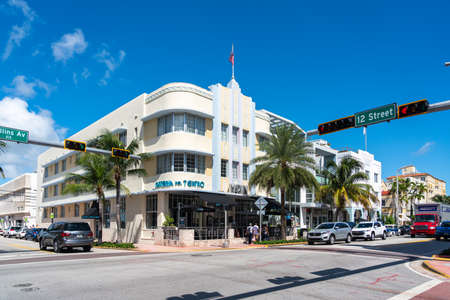 Miami, USA - September 10, 2019: Washington Avenue. The road is one of the most important in Miami Beachのeditorial素材