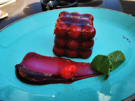 cherry trendy dessert on the table