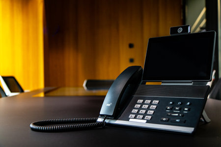 video phone on office deskの写真素材