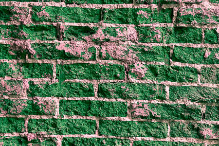 texture rough green brick wall closeupの写真素材