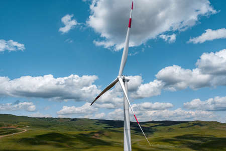 Closeup view of Wind Turbines on Windmill Energy Farmの写真素材
