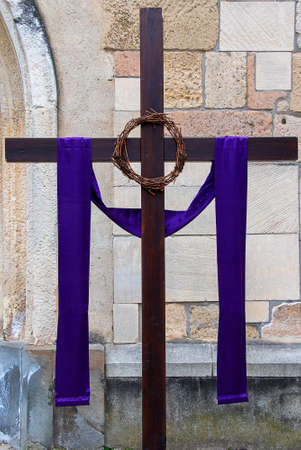 Catholic cross with a wreath of thorns in a modern interpretationの写真素材