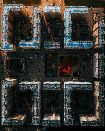 Top view of residential buildings in sleeping quartersの写真素材
