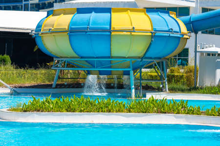 Drain fly on the slide in the water park entertaining conceptの写真素材