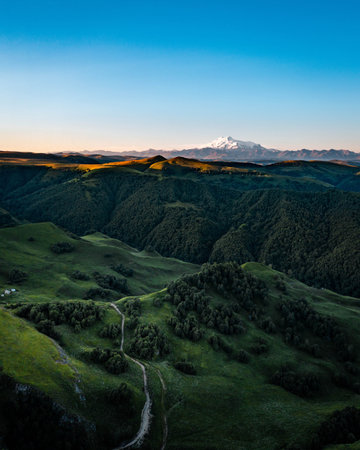 Green valley in the foothills with fantastic perspective view