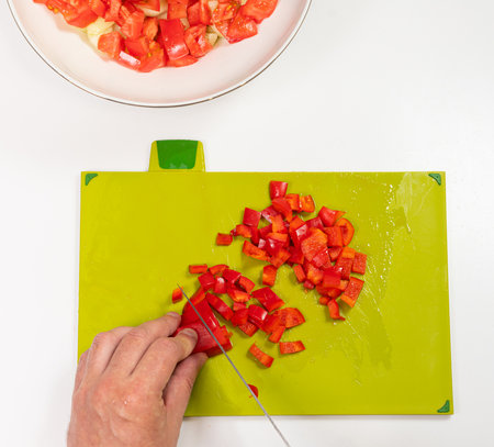 cooking on a cutting board sweet pepper salad top viewの写真素材