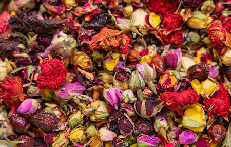 Mix of dried flower buds for oriental teaの写真素材