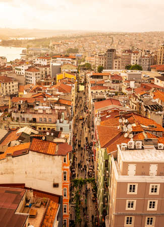 Buyuk Hendek street in the Beyoglu District. City of Istanbul, Turkey. View from Galata Towerの写真素材