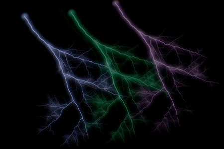 Set of different lightning bolts isolated on black backgroundの写真素材