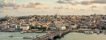 Aerial view of Isanbul old town with Galata bridge and Golden Horn bay, Turkeyの写真素材