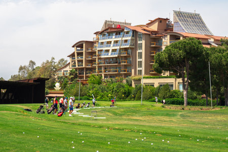 Belek, Turkey - May 13, 2022: Sueno hotel golf Belek with driving range at golf course. Sueno golf club in Sueno resort in Belek, Turkeyのeditorial素材