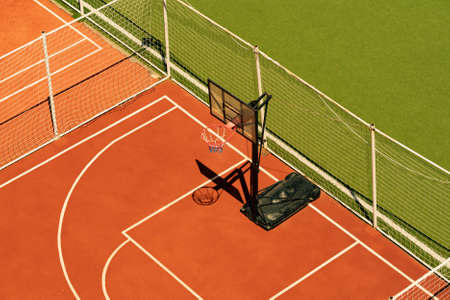 Top view of empty court with basketball hoopの写真素材