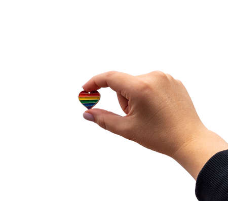 Hand isolate with small lgbt heart iconの写真素材