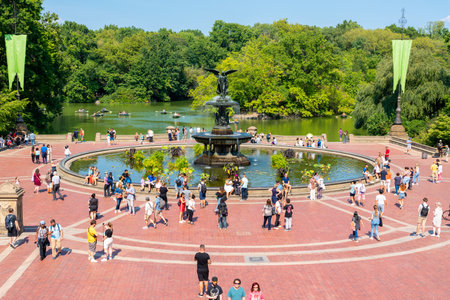 19.09.2022 New York, NY 10024, Central Park, USA, People on the walk around the Bethesda Fountainのeditorial素材