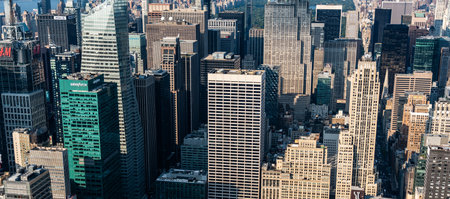 New York City, United States - September 18, 2022. Panoramic aerial view of New York skyscrapers on Manhattan Islandのeditorial素材