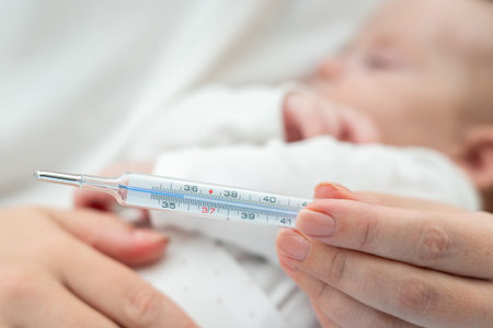 Mother turns to traditional thermometer, Concept of timeless health checks